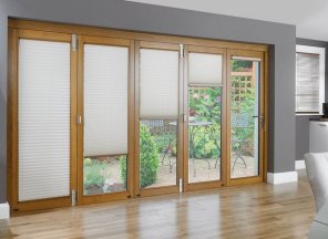 Sliding glass doors with built