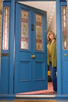 Blue door with stained glass windows