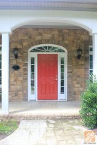 Front Porch Decorating Ideas: Front door makeover with Behr Marquee paint in Awning Red
